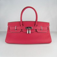 Hermes Birkin 42Cm Togo Leather Handbags Red Silver